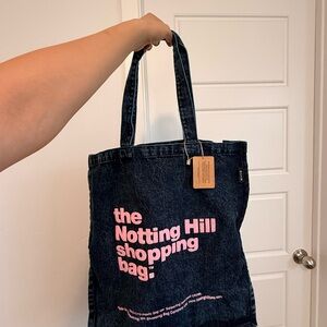 Denim Notting Hill Shopping Bag with Pink Text